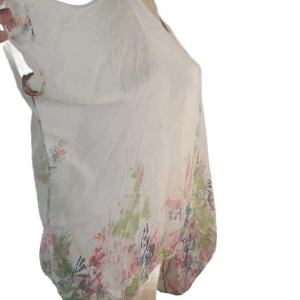 Elena Baldi Ivory Floral Tops 100% Silk Dolman Sleeve blouse size L - Picture 3 of 10